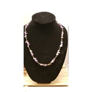 Handmade Amethyst Chain Necklace – 24" Gemstone Chip Jewelry with Gold Tone Wire
